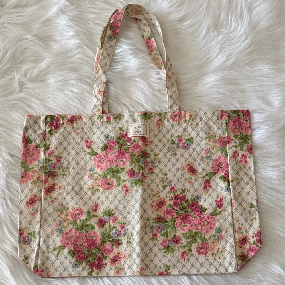 Sezane Pink Floral Canvas Tote
